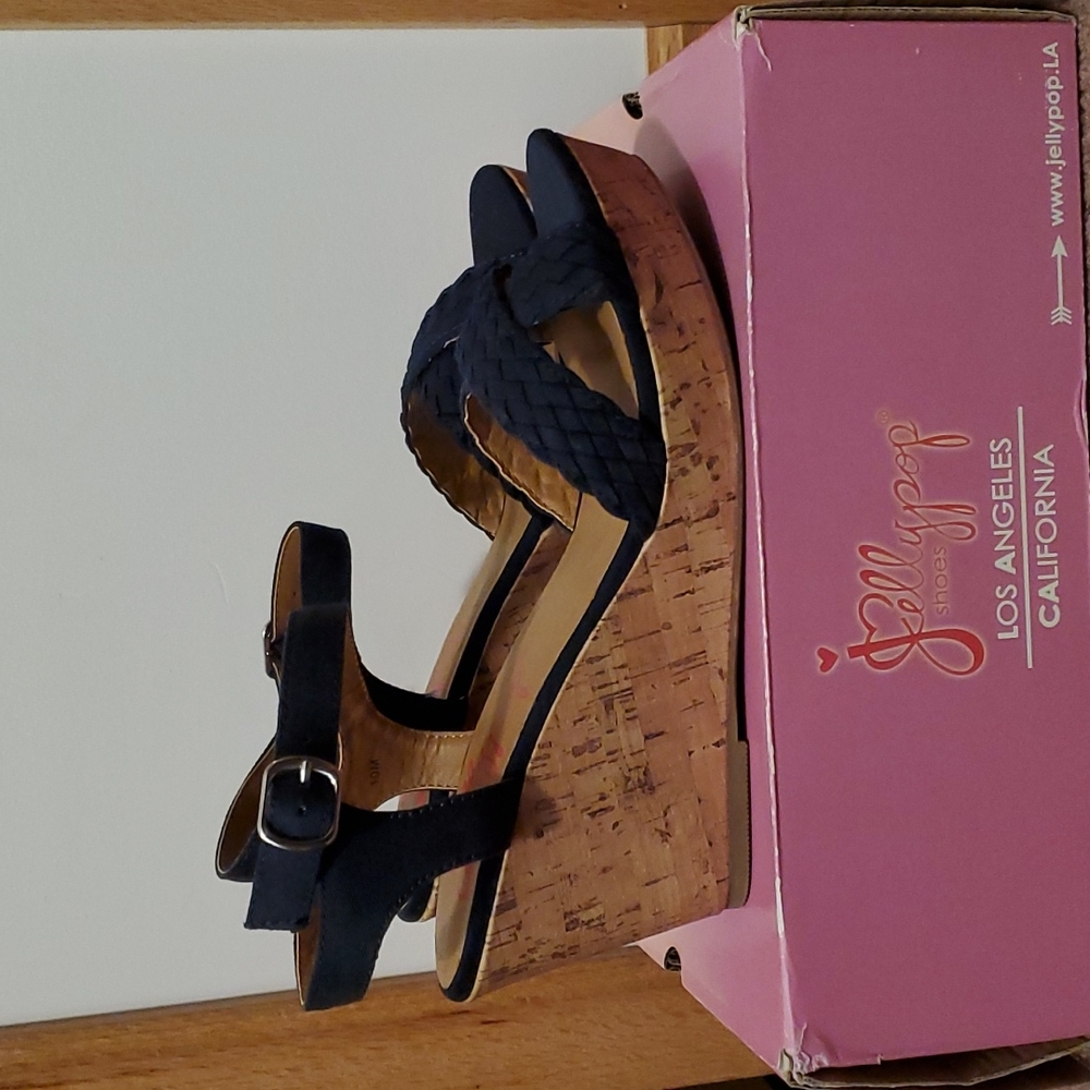 Jellypop Navy Blue Wedges, Size 10